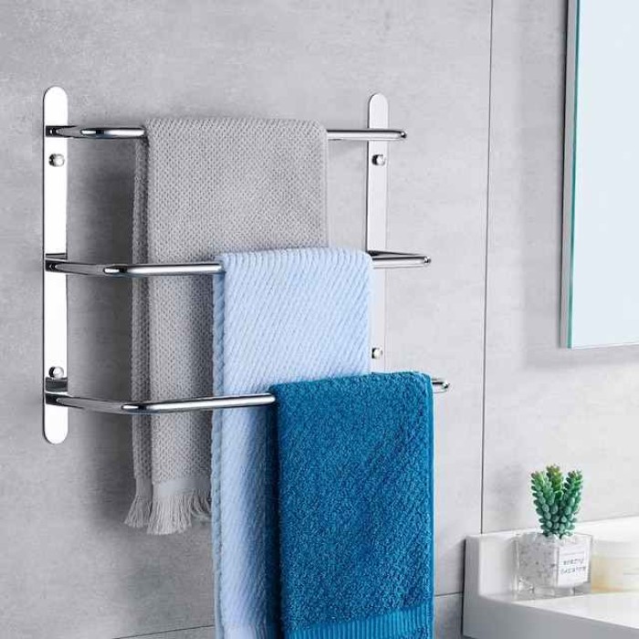 Bathroom Towel Bar Multilayer Bathroom Shelf Contemporary Polished Stainless Steel Bathroom 3-tier Towel Bar Wall Mounted 45/60 cm