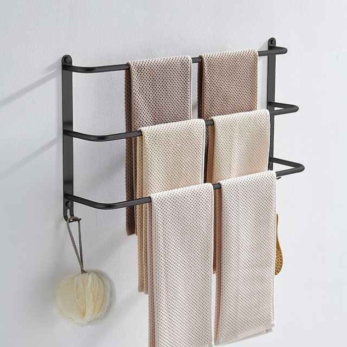 Bathroom Towel Bar Multilayer Bathroom Shelf Contemporary Polished Stainless Steel Bathroom 3-tier Towel Bar Wall Mounted 45/60 cm