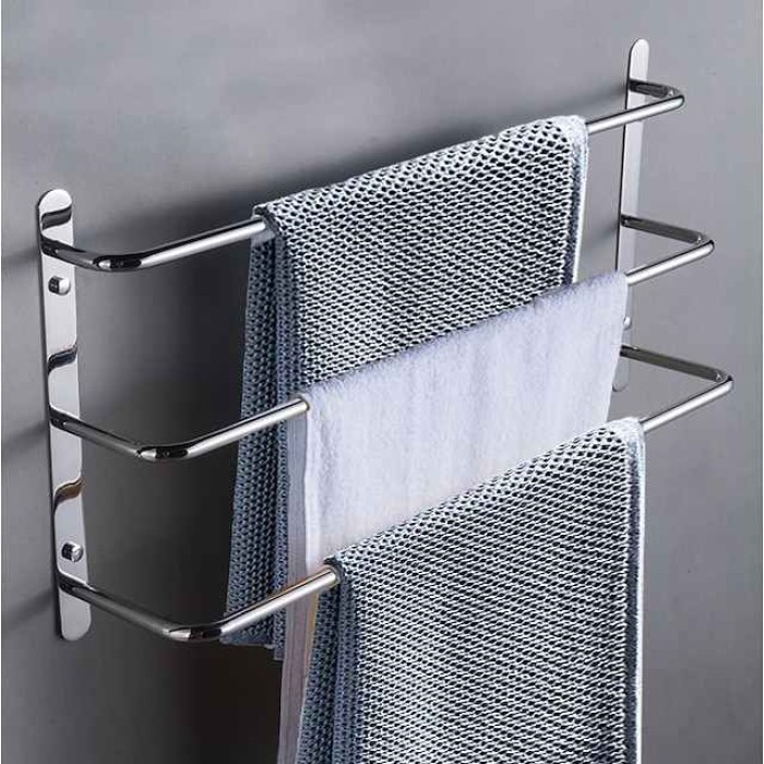 Bathroom Towel Bar Chrome Multilayer New Design Stainless Steel Bath 3 Rods Towel Rack Wall Mounted Silvery 1pc