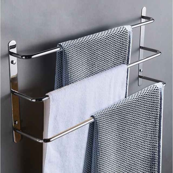 Bathroom Towel Bar Chrome Multilayer New Design Stainless Steel Bath 3 Rods Towel Rack Wall Mounted Silvery 1pc