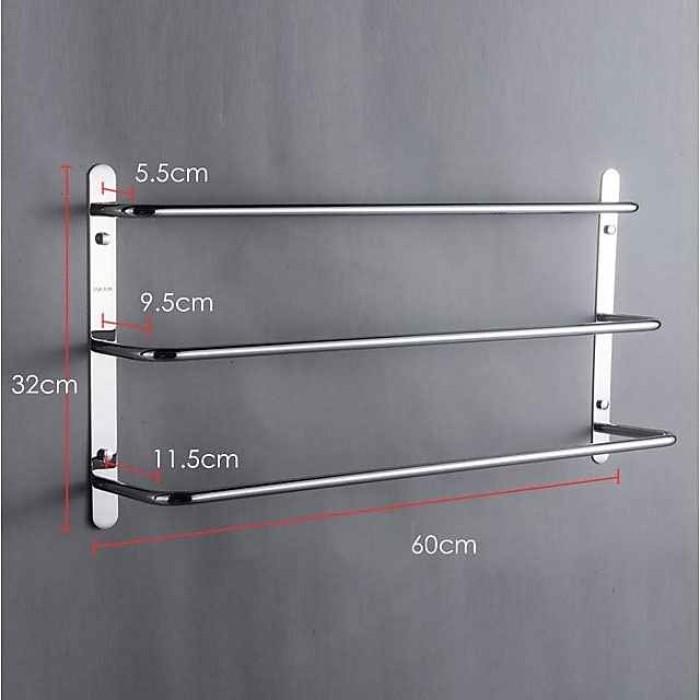 Wall Mounted Towel Rack,Stainless Steel 3-TierTowel Bar Storage Shelf for Bathroom 60cm Towel Holder Towel Rail Towel Hanger