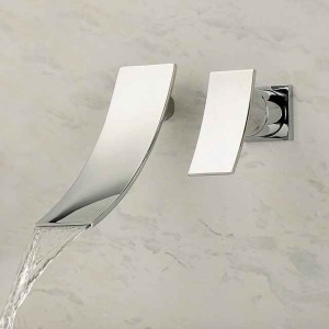 Bathroom Sink Faucet,Modern Style Stainless Steel Slide Shape Design Wall Mount Waterfall Chrome Single Handle Two Holes Bath Taps with Hot and Cold Switch and Valve