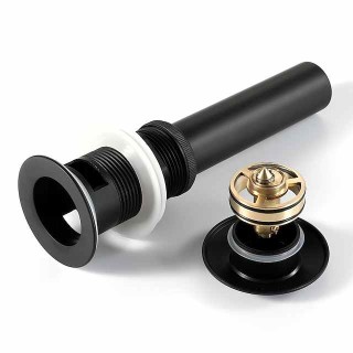 Faucet Accessories-Pop Up Drain With Overflow Brass Bathroom Basin Sink Push Down Waste Matte Black Painted Finished