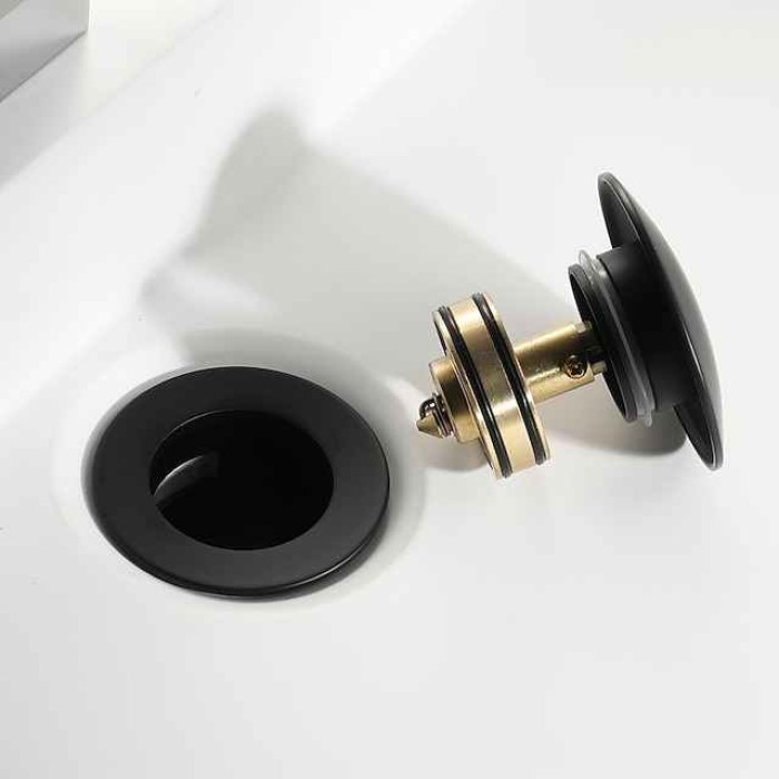 Faucet Accessories-Pop Up Drain With Overflow Brass Bathroom Basin Sink Push Down Waste Matte Black Painted Finished