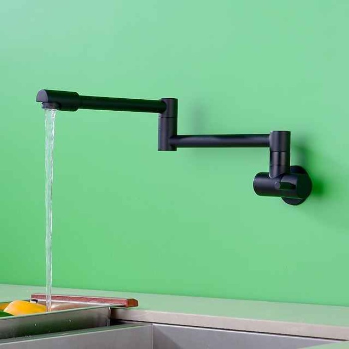 Wall Mounted Kitchen Faucet,Brass Single Handle One Hole Widespread Foldable and Rotatable Painted Finishes Pot Filler Contemporary Kitchen Taps with Hot and Cold Water