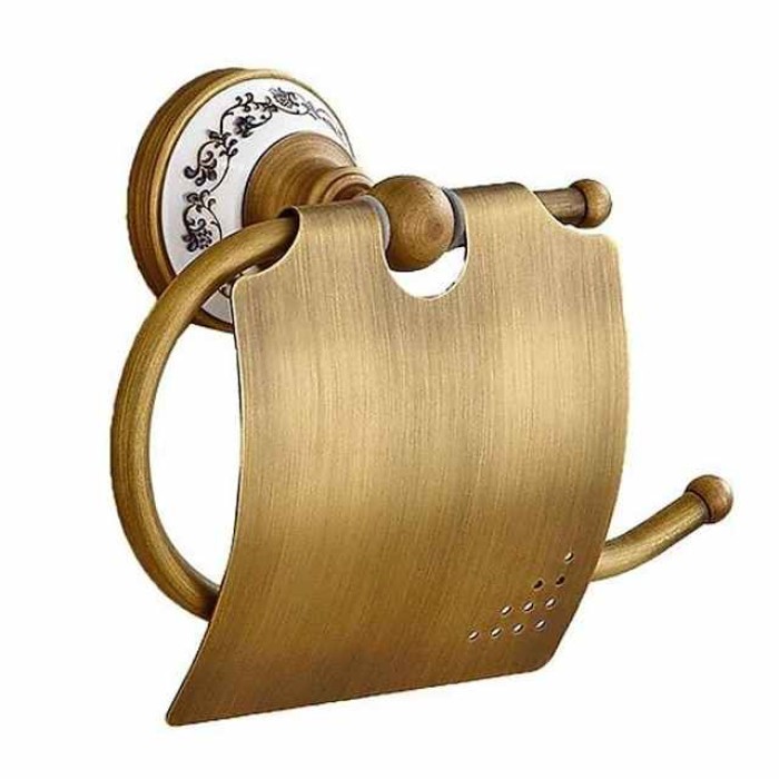 Toilet Paper Holders Contemporary Brass with Ceramic Carved Design Roll Paper Holders Wall Mounted 1pc