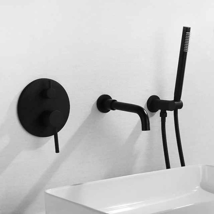 Bathroom Sink Faucet - FaucetSet / Wall Mount Painted Finishes Wall Mounted Two Handles Three HolesBath Taps