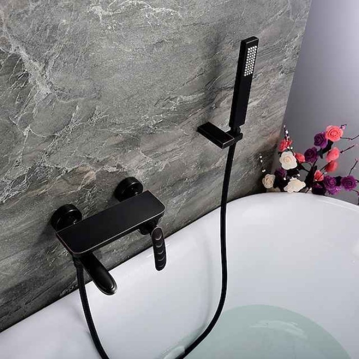 Wall Mounted Bathtub Faucet,Black Oil-rubbed Bronze Single Handle Two Holes Ceramic Valve Bath Shower with Hot and Cold Switch 