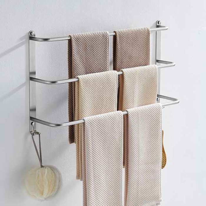 Bathroom Towel Bar Multilayer Bathroom Shelf Contemporary Polished Stainless Steel Bathroom 3-tier Towel Bar Wall Mounted 45/60 cm