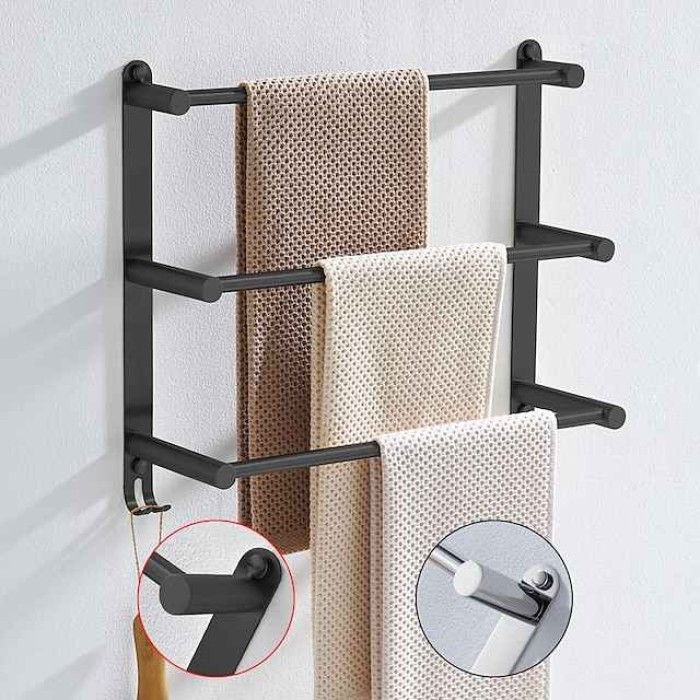 Wall Mounted Towel Rack,Stainless Steel 3-TierTowel Bar Storage Shelf for Bathroom 30cm~70cm Towel Holder Towel Rail Towel Hanger(Black/Chrome/Brushed Golden/Brushed Nickel)