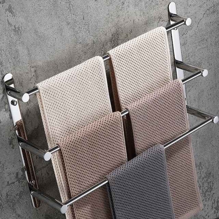 Wall Mounted Towel Rack,Stainless Steel 3-TierTowel Bar Storage Shelf for Bathroom 30cm~70cm Towel Holder Towel Rail Towel Hanger(Black/Chrome/Brushed Golden/Brushed Nickel)