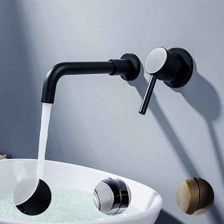 Bathroom Sink Mixer Faucet Wall Mounted, 2 Holes Single Handle Wash Basin Sink Mixer Brass Taps Rough in Valve with Cold Hot Water Hose, Aged Bronze/Black Satin Nickel/Bright Chrome