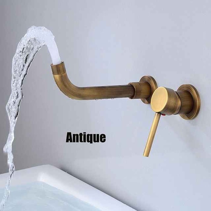 Bathroom Sink Mixer Faucet Wall Mounted, 2 Holes Single Handle Wash Basin Sink Mixer Brass Taps Rough in Valve with Cold Hot Water Hose, Aged Bronze/Black Satin Nickel/Bright Chrome