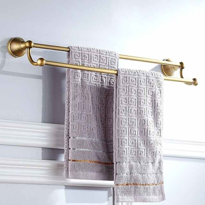 Multifunction Towel Bar New Design Antique Brass Double Rods Bathroom Shelf Wall Mounted 1pc