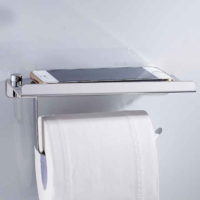 Toilet Paper Holder New Design Stainless Steel Bathroom Roll Paper Holder with Mobile Phone Storage Wall Mounted Silvery 1pc