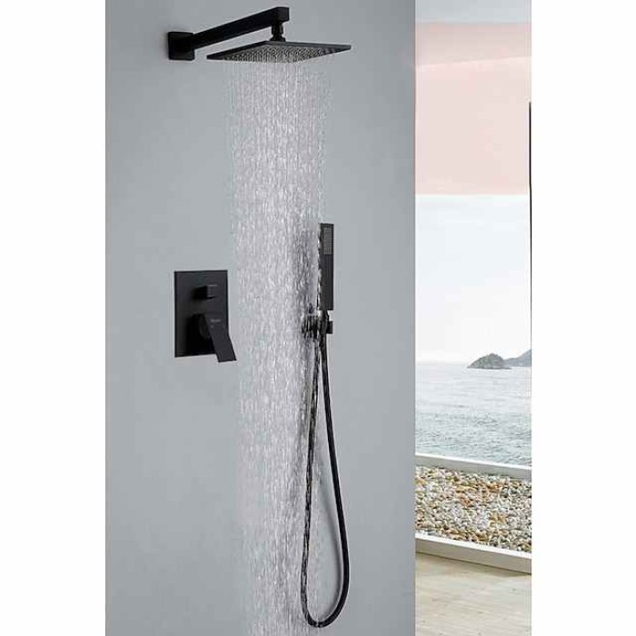 Concealed Shower Faucet Combo Set 12" Rainfall Shower Head, Shower System Mixer Rough In Valve Rainfall High Pressure Head with Handheld, Wall Mounted Tub and Shower Trim Kit Bathroom Bath