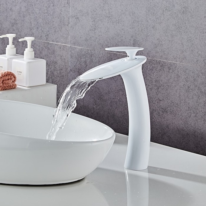 Bathroom Faucet Single Handle Silvery Waterfall Brushed Sink Faucet Contain with Cold and Hot Water Mixer