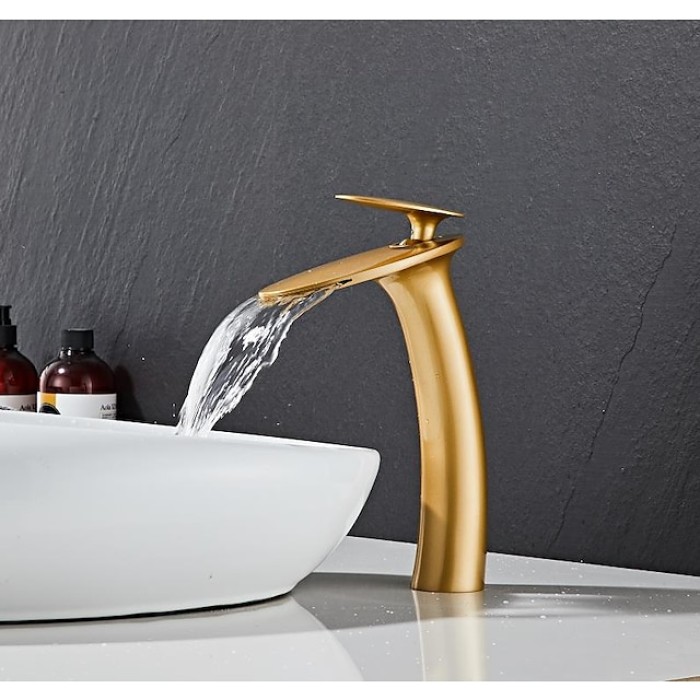 Bathroom Faucet Single Handle Silvery Waterfall Brushed Sink Faucet Contain with Cold and Hot Water Mixer