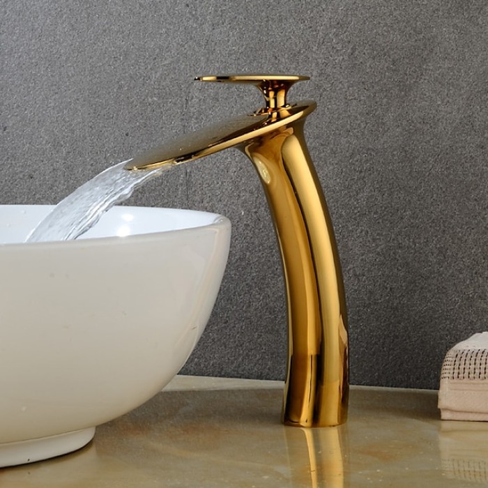 Bathroom Faucet Single Handle Silvery Waterfall Brushed Sink Faucet Contain with Cold and Hot Water Mixer