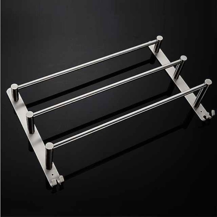 Towel Holder with Hooks for Bathroom,3-Tiers Wall Mounted Stainless Steel Brushed Towel Rack Rustproof Towel Bar 40/50/60CM(Silvery)