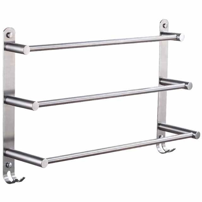 Towel Holder with Hooks for Bathroom,3-Tiers Wall Mounted Stainless Steel Brushed Towel Rack Rustproof Towel Bar 40/50/60CM(Silvery)