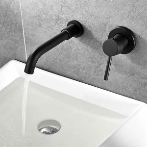 Matte Black Bathroom Sink Faucet Brass Wall Installation Basin Faucet Cold and Hot Water Mixer Tap Contemporary