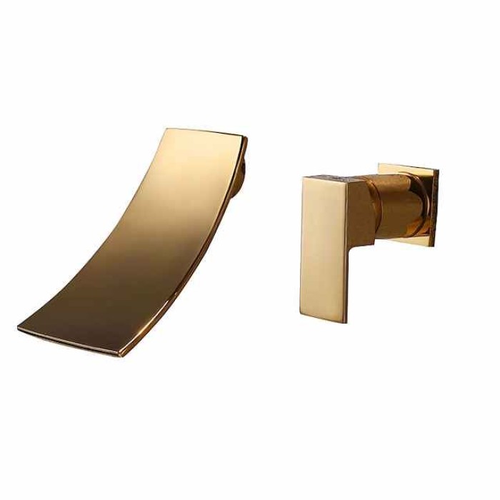 Bathroom Sink Faucet - Wall Mount / Waterfall Brushed Wall Mounted Single Handle Two HolesBath Taps