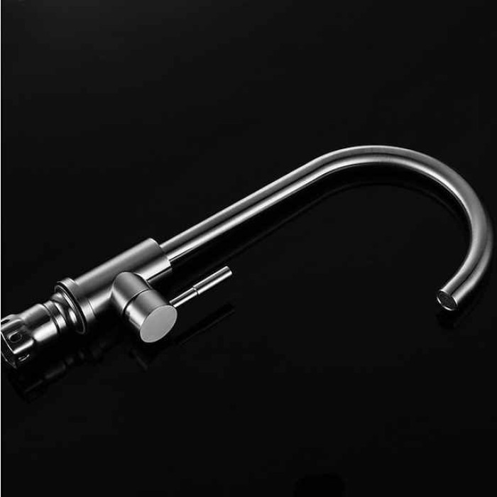 Stainless Steel Kitchen Faucet,Brushed Free Standing Single Handle One Hole Standard Spout High Arc 360° Rotatable Bathroom Sink Faucet with Hot and Cold Water Switch