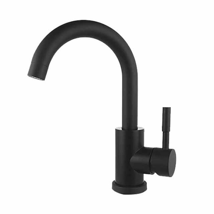 Bathroom Sink Faucet,Single Handle Black Nickel/White Dainted/Brushed One Hole Standard Spout Stainless Steel Bathroom Sink Faucet with Hot and Cold Water