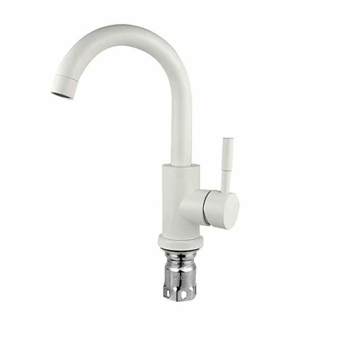 Bathroom Sink Faucet,Single Handle Black Nickel/White Dainted/Brushed One Hole Standard Spout Stainless Steel Bathroom Sink Faucet with Hot and Cold Water