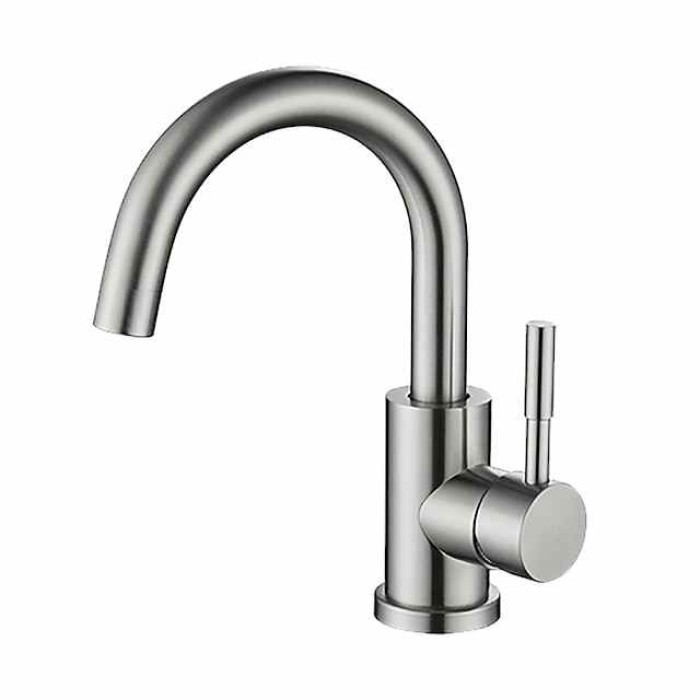 Bathroom Sink Faucet,Single Handle Black Nickel/White Dainted/Brushed One Hole Standard Spout Stainless Steel Bathroom Sink Faucet with Hot and Cold Water