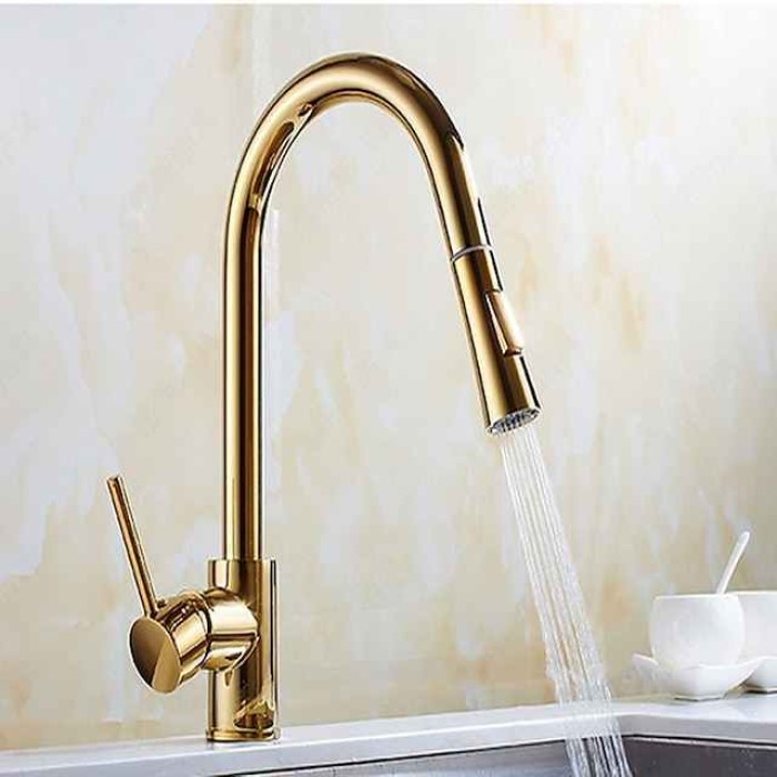 Kitchen Faucet - Single Handle One Hole Electroplated Pull-Out / ­Pull-Down / Tall / ­High Arc Free Standing Ordinary Kitchen Taps