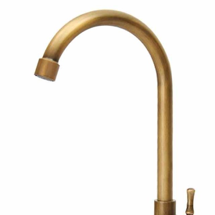 Traditional Kitchen Sink Faucet Cold Water Only, Retro Brass Single Handle Kitchen Tap Golden Electroplated Standard Spout