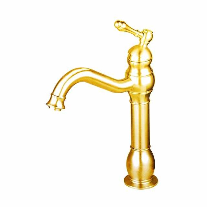 Bathroom Sink Mixer Faucet Deck Mounted, 360 Swivel Washroom Basin Taps Single Handle Rose One Hole Electroplated Faucet with Hot and Cold Water Gold/Black/Brushed Gold/Brass/Rustic Nickel