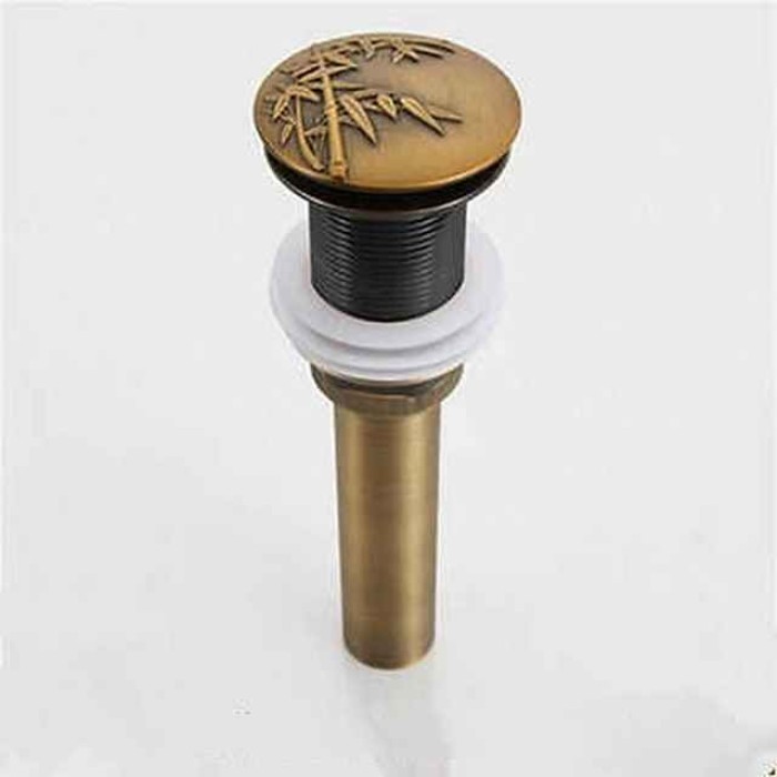 Brass Pop Up Sink Drain Stopper with Overflow Bathroom Faucet Vessel Vanity Sink Drainer Antique Brass