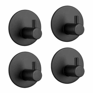 Adhesive Hooks Heavy Duty Wall Hooks 4 Packs Removable Matte Black Durable 304 Stainless Steel Wall Hangers, Waterproof Rustproof Oil Proof for Kitchen, Bathrooms, Doors, Office, Closet