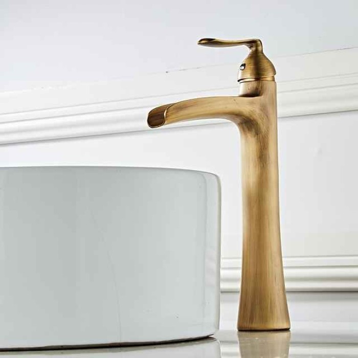 Waterfall Bathroom Faucet, Rustic Single Handle One Hole Brass Waterfall Bathroom Sink Faucet with Hot and Cold Water