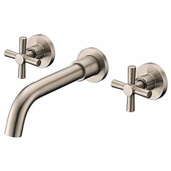 Brass Bathroom Sink Faucet，Wall Mount Widespread Rotatable Rose Gold Two Handles Three HolesBath Taps With Hot and Cold Water