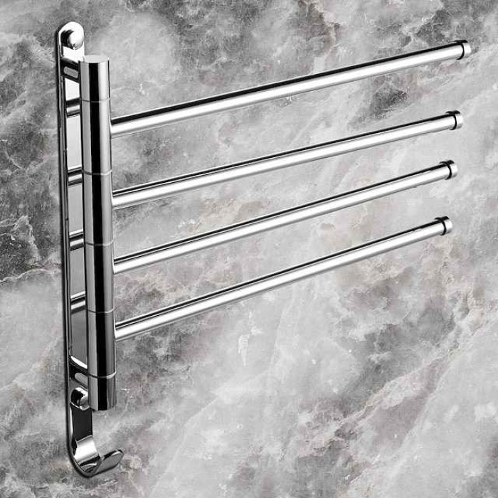 Towel Racks Wall Mounted Bath Towel Bar,Brass Rotating Space-Saving Bathroom Towel Rack with Hooks and 4Rods Suitable for Bathroom