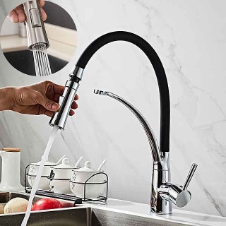 Brass Kitchen Faucet,Single Handle One Hole Oil-rubbed Bronze Pull-out Portable Spray Kitchen Sink Faucet with Hot and Cold Water