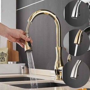 Kitchen Faucet with Sprayer Vessel Installation Brushed/Electroplated One Hole Widespread Pull Out/High Arc, Brass Kitchen Faucet Contain with Cold and Hot Water