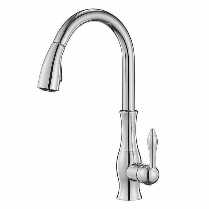 Kitchen Faucet with Sprayer Vessel Installation Brushed/Electroplated One Hole Widespread Pull Out/High Arc, Brass Kitchen Faucet Contain with Cold and Hot Water