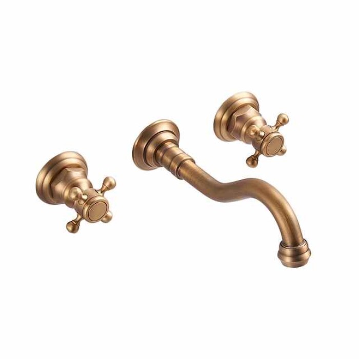 Bathroom Sink Faucet - Wall Mount / Widespread Electroplated Wall Mounted Two Handles Three HolesBath Taps