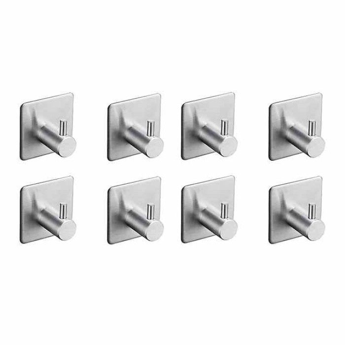 8pcs Wall Hooks for Coats,Rustproof 3M Self-adhesive Chrome Stainless Steel Robe Hooks,Wall Mounted Coat Hooks For Bathroom,Bedroom,Kitchen(Matte Black/Brushed Nickel)