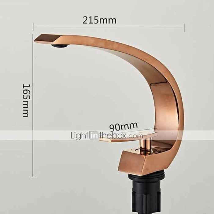 Brass Bathroom Sink Faucet Rose Gold Bend Shape Centerset Single Handle One Hole Faucet Set with Cold and Hot Water