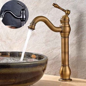 Bathroom Sink Mixer Faucet Antique Brass ORB, 360 Rotatable Basin Tap Single Handle Deck Mounted, Traditional Washroom Vessel Bath Taps