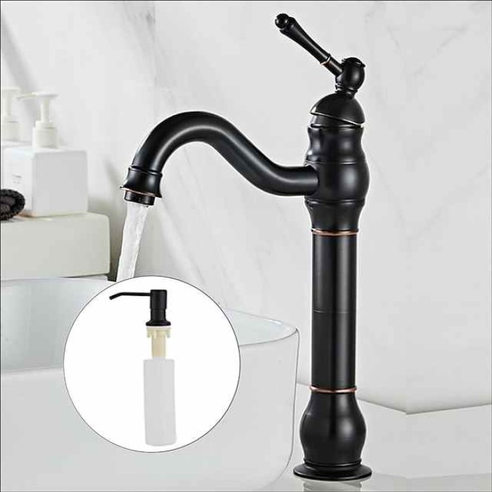 Bathroom Sink Mixer Faucet Antique Brass ORB, 360 Rotatable Basin Tap Single Handle Deck Mounted, Traditional Washroom Vessel Bath Taps