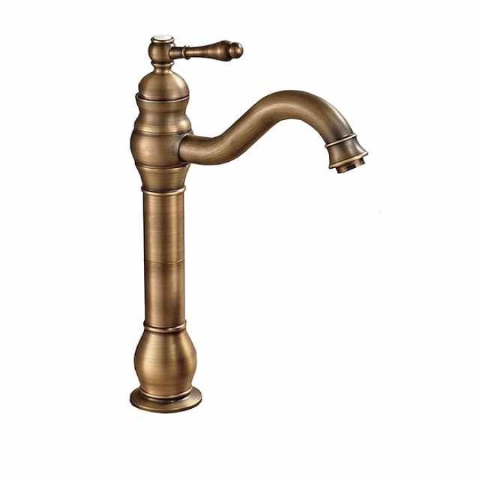 Bathroom Sink Mixer Faucet Antique Brass ORB, 360 Rotatable Basin Tap Single Handle Deck Mounted, Traditional Washroom Vessel Bath Taps