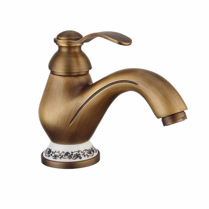 Bathroom Sink Faucet - Classic Antique Brass Centerset Single Handle One HoleBath Taps