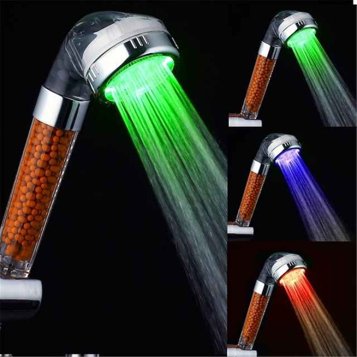 Contemporary LED Hand Shower,Wall Mounted Electroplated Feature Color Gradient Shower Temperature Control Jet+Rainfall Shower